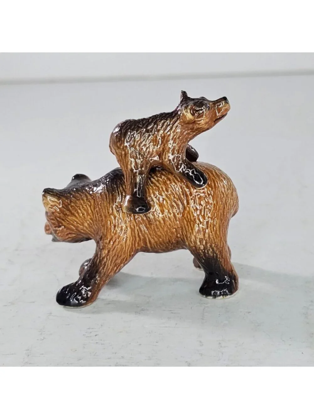 Klima Porcelain Brown Bear Mama Baby On Back Miniature Figurine Collectible